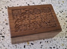Rosewood Keepsake Box/Urn Raised Relief Handcarved Tree of Life Design Pets 6x5"