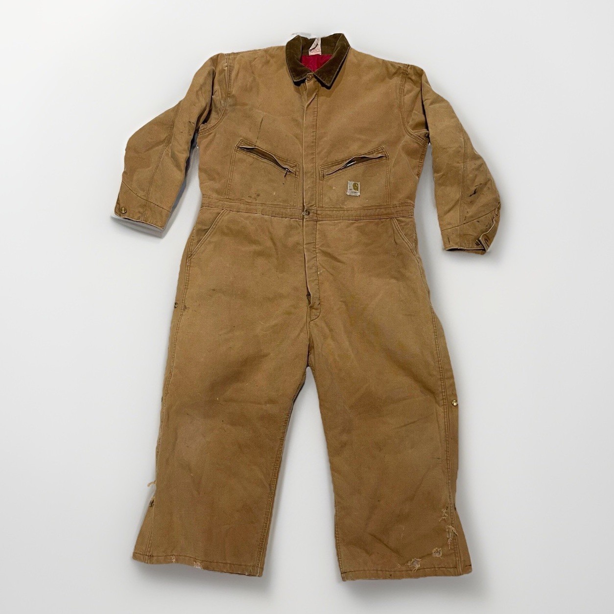 VTG Carhartt Coveralls Mens 50 S Duck Canvas Quilted Insulated Work Distressed