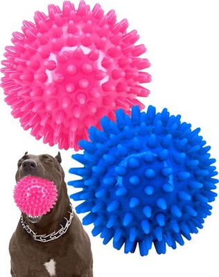 4.5'' Heavy Duty Squeaky Chew Balls for Aggressive Chewers  2 Pack Red/Blue
