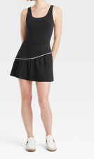 Women's Knit Pleated Active Dress - JoyLab Black XS: Built-in Shelf Bra & Short