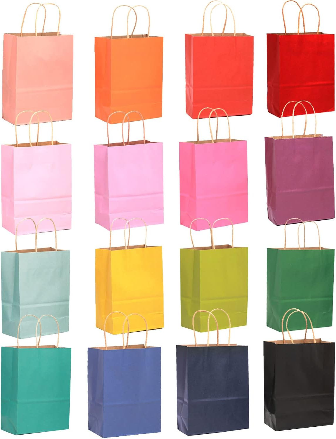 Qiqee 32-Packs Paper Bags with Handles Bulk 8.26"×6"×3.15" Small Gift Bags 16 Di