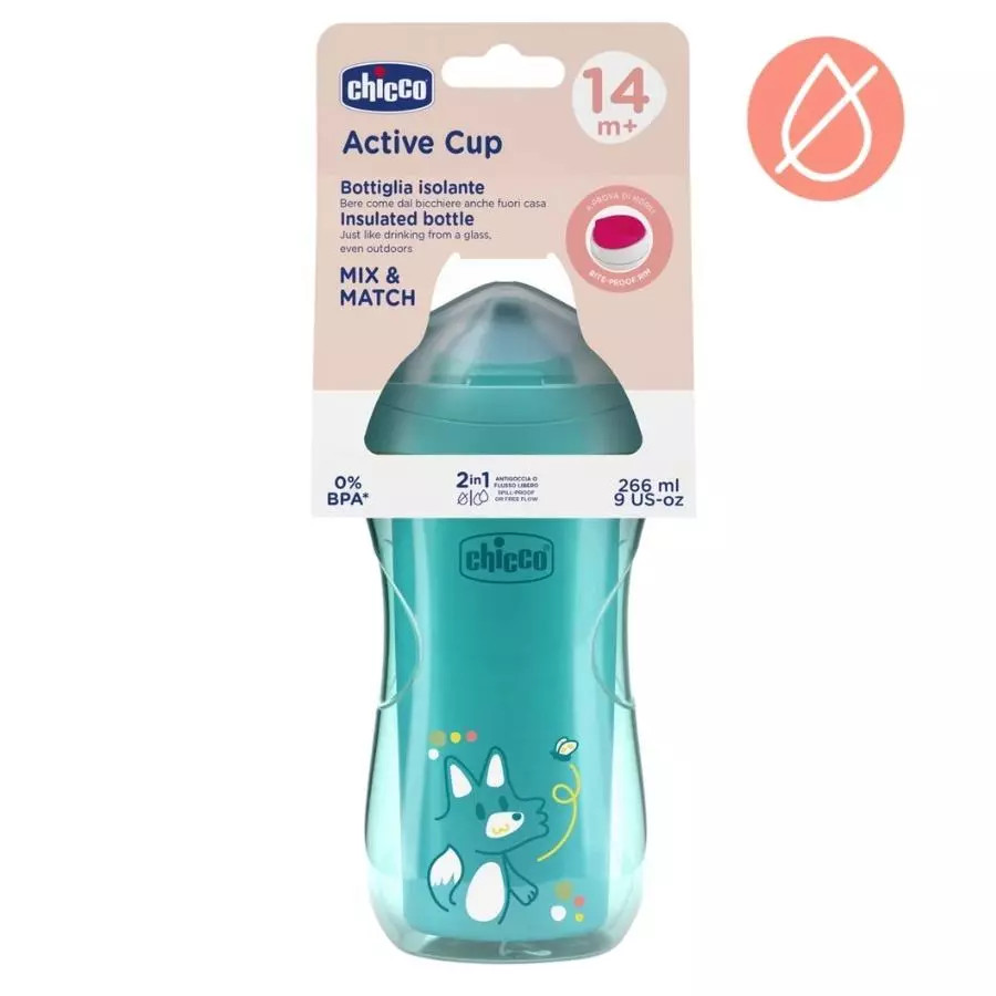 8058664180714 Kubek niekapek termiczny 266ml turkusowy 14m Chicco 4690₽