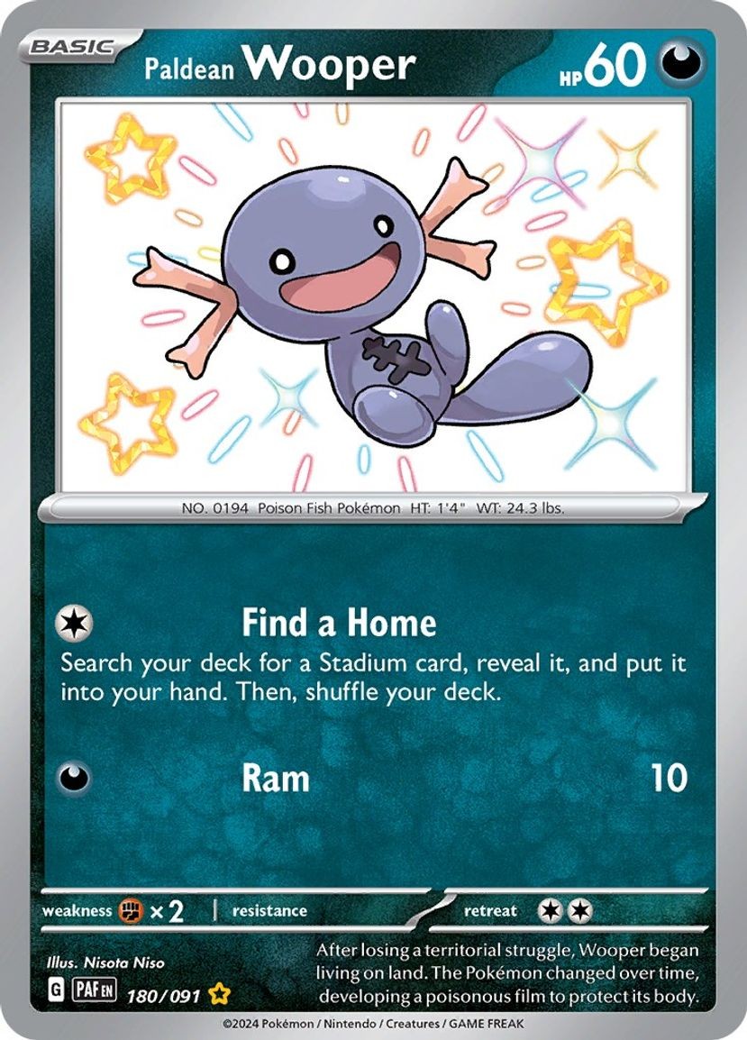 Paldean Wooper - 180/091 - Pokemon Paldean Fates Shiny Rare Card NM