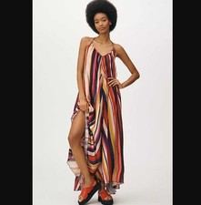 New XS Farm Rio x Anthropologie sleeveless pleated rainbow midi dress