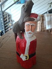 Vintage Unique Hand Carved Hand Painted Wood Folk Art Santa Claus Signed Nordic