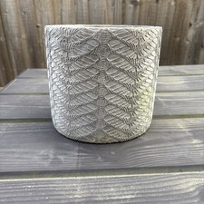 Plant Pot. Grey Ceramic With Leafy Print. Circa 200mm In Diameter