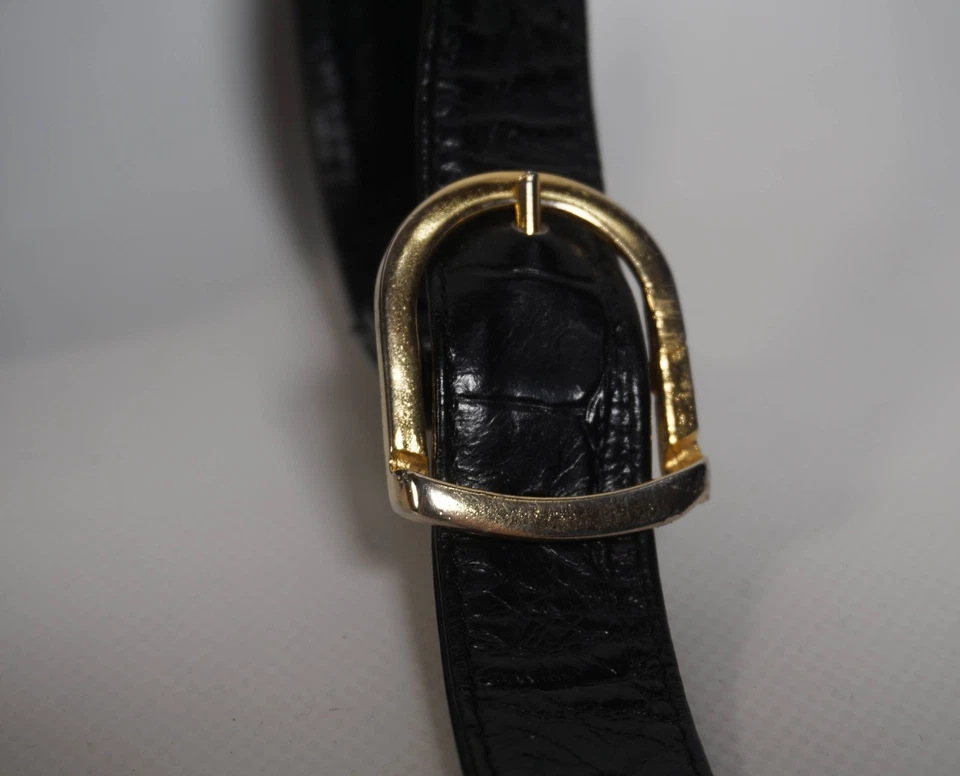 Vintage EC Italy Design Sac À Main En Cuir Véritable Noir Avec Relief Crocodile - Photo 4/4