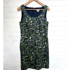 LOFT Women's Blue Rose Floral Shift Pencil Dress Sleeveless Cotton Blend sz 10