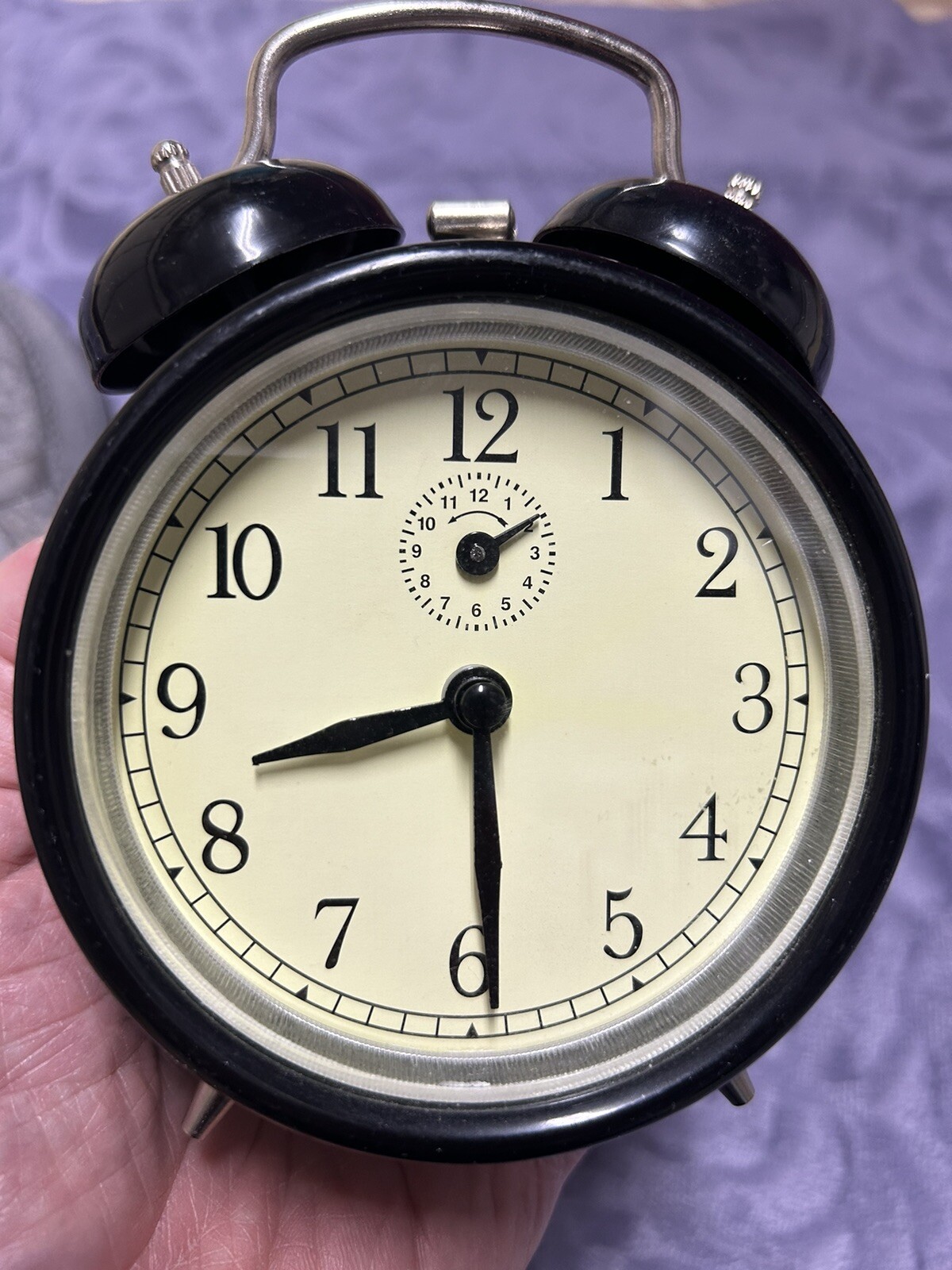 Antique 2 Bell Desk Top Alarm Clock (Black) Fully Functional !