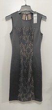  198 BCBG MAXAZRIA Floral Lace Trim Ponte Bodycon Sheath Short Dress XS Black