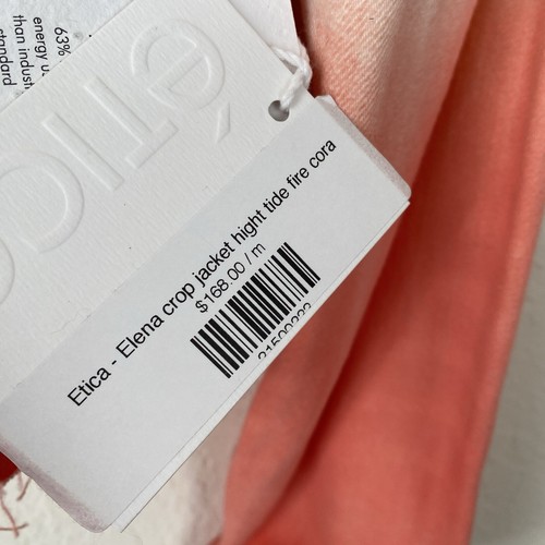 Etica Elena Crop Jean Jacket Size M Ombré High Tide Coral Fire Denim Trucker - Picture 7 of 9