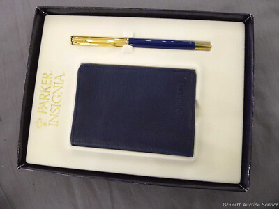 Parker NEW Insignia custom blue ball pen set with credit card holder ...