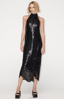 New Zara Womens Sequin Black Long Halter Dress. Size Small | eBay
