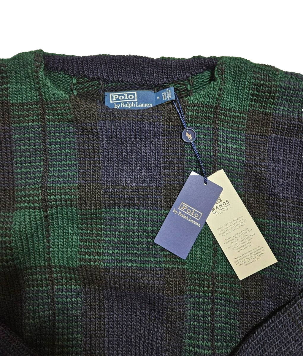 Polo Ralph Lauren Hand Knit Wool Blackwatch Tartan Plaid Crewneck