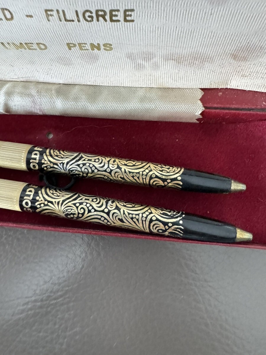 Vintage 14kt Gold Filigree Pens in Red Box | eBay