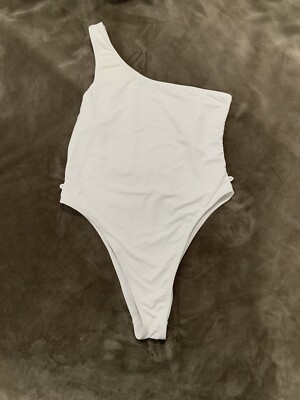 Missguided Petite seamless bodysuit one shoulder white size