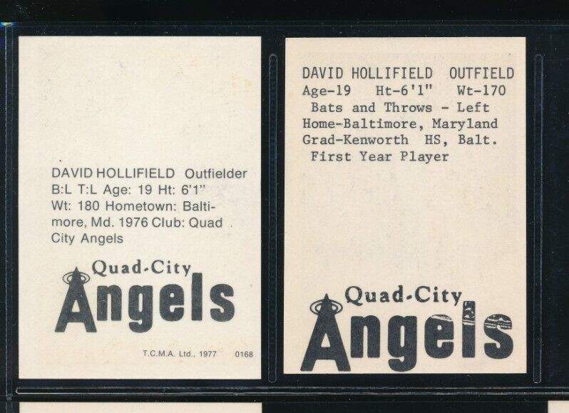 Lot (2) Dave Hollifield 1976 TCMA 1977 #168 Quad-City Angels (IC27