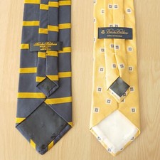 Brooks Brothers Makers 100% Silk Tie Lot of 2 Navy Yellow Made in USA