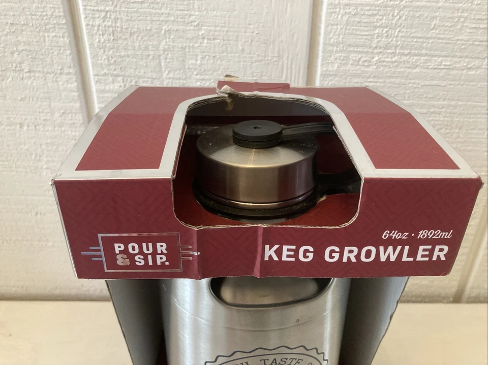 Barril de cerveza de calidad de acero inoxidable plateado para sorber maná sin botella 64 oz Foto 2 de 4
