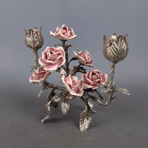 Kerzenständer 800 Silber Komposition Rosen Capodimonte Skulptur Vintage 1960 - Bild 5 von 14