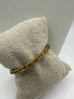 Art Deco Celluloid Bangle Bracelet Glitter Gold Rhinestones 6  For Doll Or Child