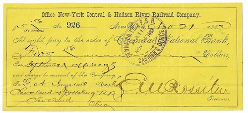 Edward Van Wyck Rossiter, RR Tycoon & Vanderbilt Lawyer, Signed 1883 RR Draft