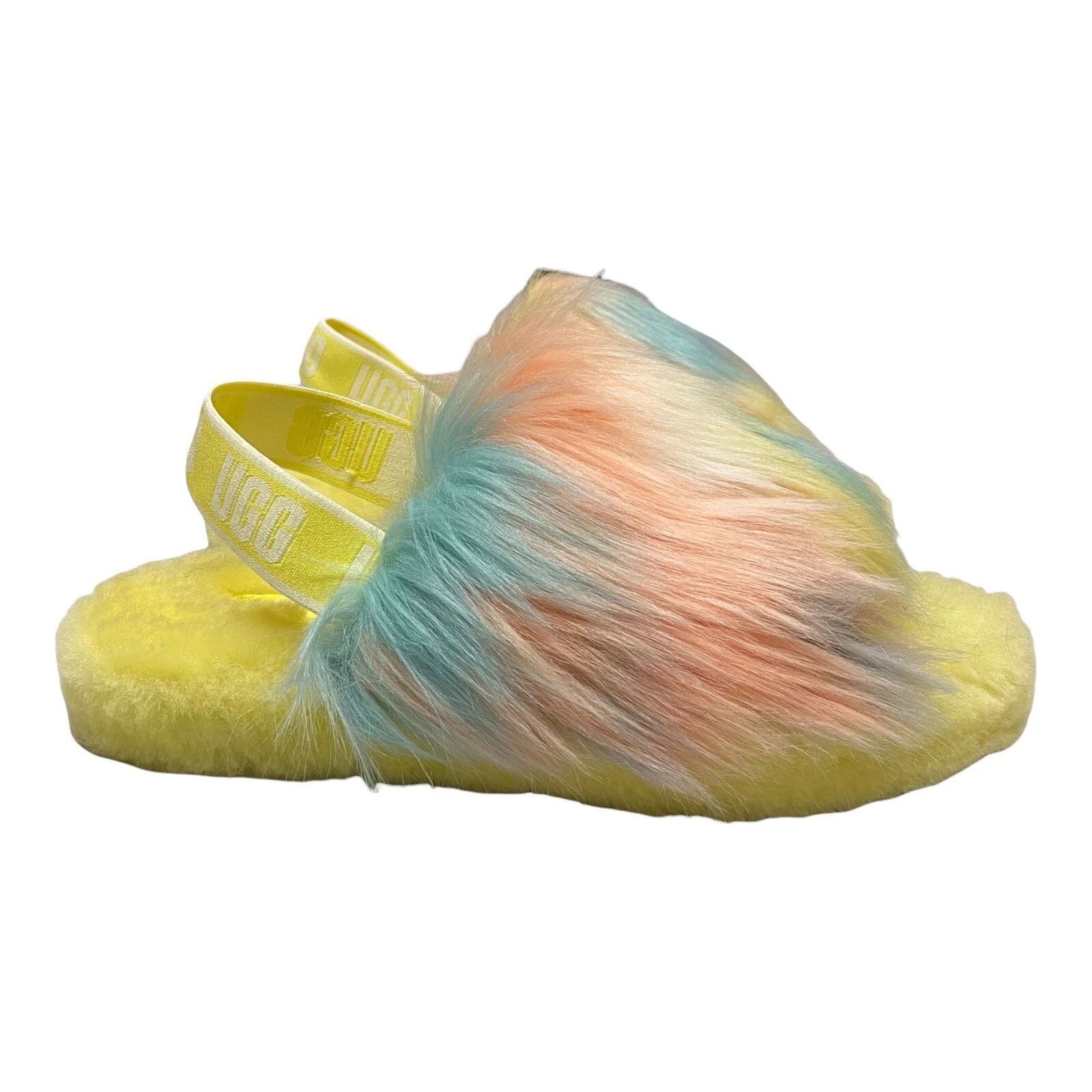 Scarpe UGG bambini 4 diapositive gialle Fluff Yeah tie dye 1120033K casual soffici comode