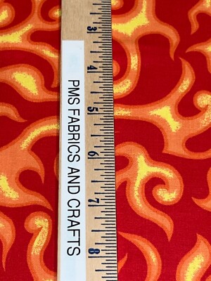 MDG On Fire 100% cotton fabric by the yard like Motorcycle flames Yellow & Red