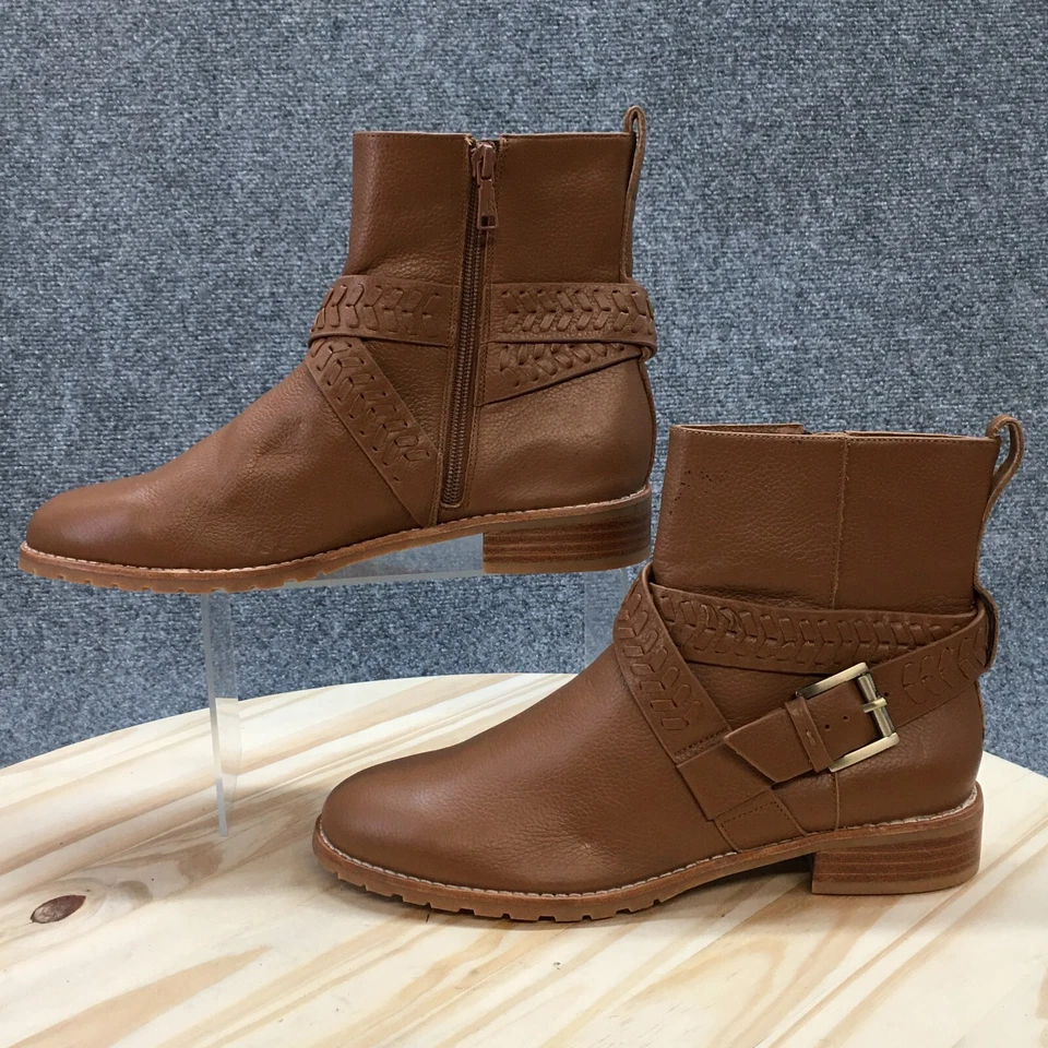 Jack Rogers Botas Mujer 8 M Botín Cuero Marrón Tejido Hebilla Punta Redonda Foto 4 de 4