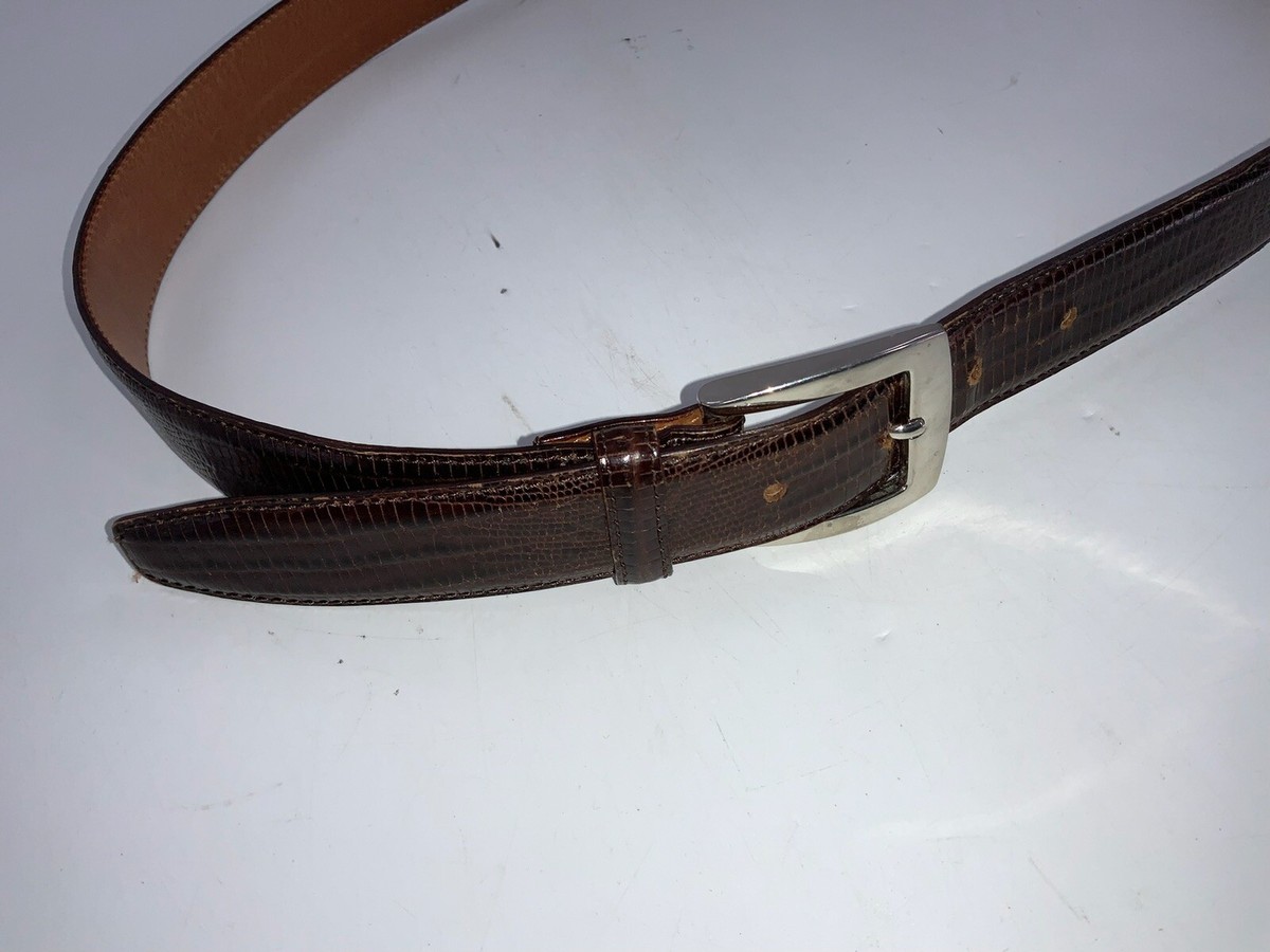 Harold Powell Reptile Embossed Black Leather Belt, Unique Silver Toned Buckle Harold Powell Black Italy Made Leather Reptile Embossed  main image 3