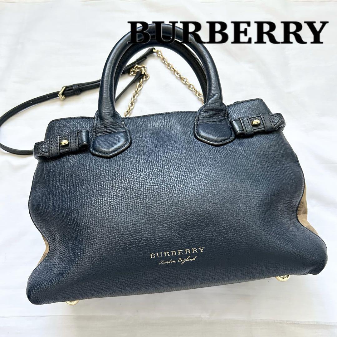 Burberry Shoulder Bag Nova Check Leather Navy Authentic F1204249