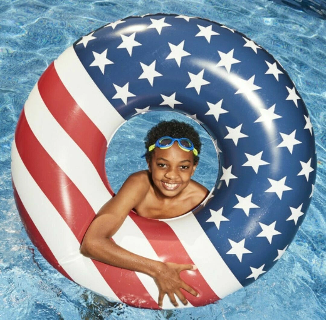 AMERICANA STARS AND STRIPES RED WHITE & BLUE 45 Round Pool Float Ages 8+