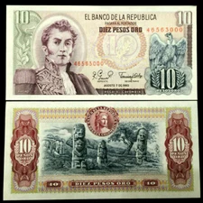 Colombia 10 Peso 1980 Banknote World Paper Money UNC Currency Bill Note