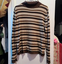 Sag Harbor Brown Striped Mock Neck Pullover Sweater Womens L