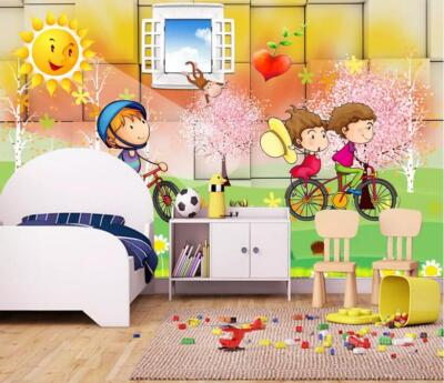 3D Bicycle Cute Kids K7199 Wallpaper Mural Self-adhesive Removable Sticker Kay