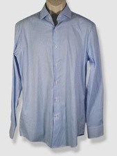 148 Hugo Boss Men's Blue White Stripe Slim-Fit Stretch Dress Shirt Size 16 / 41