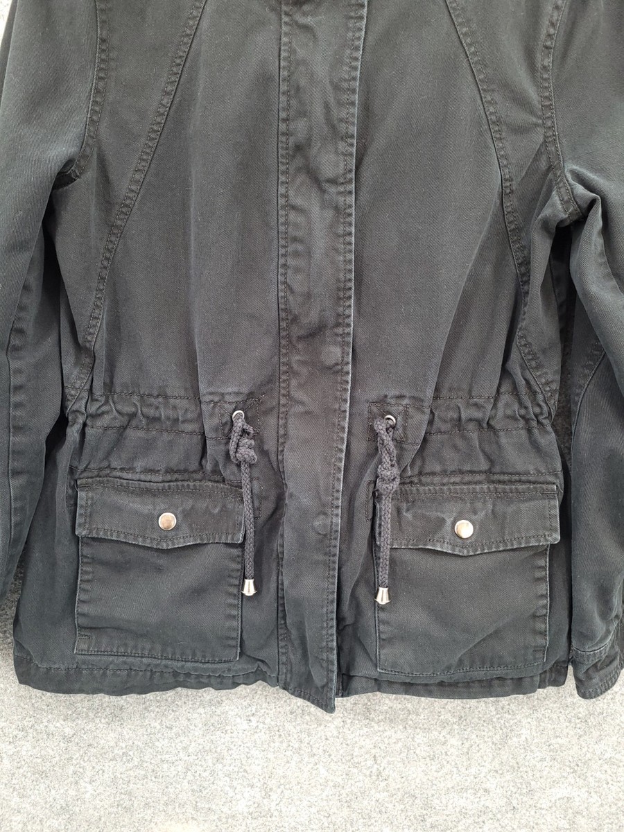 Gap Canvas Hooded Jacket Womens Medium Full Zip Snap Cinch Waist