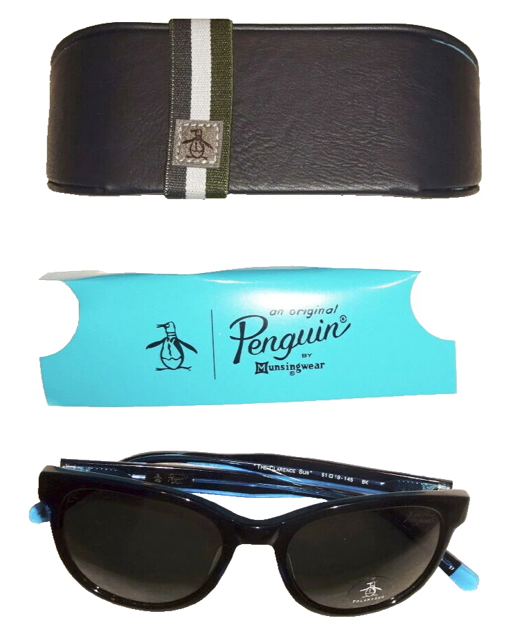 $187 Gafas de sol originales Penguin Blue Ribete 51-19-145 mm Marco negro Lente gris NUEVO Foto 3 de 4