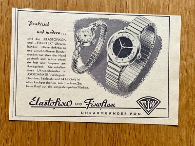 Elastofix & Fixoflex Uhren Armband Pforzheim Original 1956 Vintage Ad Werbung