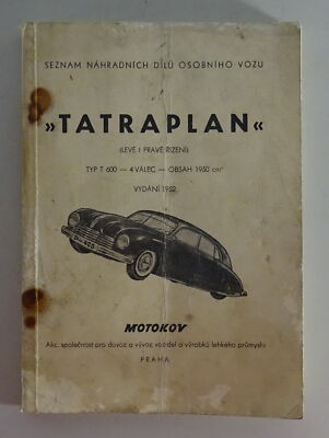 Spare Parts Catalog Tatra T600 Tatraplan In Czech From 1952
