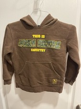John Deere Boys Long Sleeve Hoodie Size M 5 6 Pullover Brown