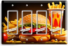 BURGER AND FRIES LIGHT SWITCH OUTLET WALL PLATE FAST FOOD CAFE KITCHEN ART DECOR