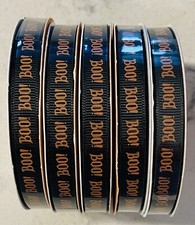 5 - Halloween Ribbon Black BOO Roll 3/8" X 3 yards