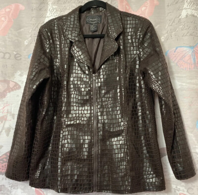 Selene Sport Dark Brown Faux Snake Print Reptile Skin Jacket Women’s Size 14W
