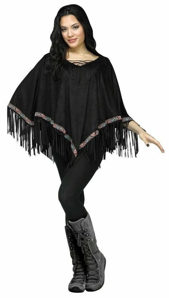 女式绒面革 PONCHO 带饰黑色和棕色 — 第 2/2 张图片