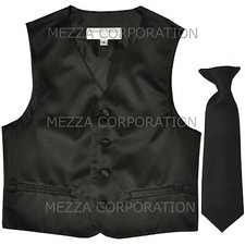 New Kids Boys Formal Tuxedo Vest Necktie Black US Sizes 2-14 Wedding Party