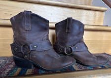 VTG Y2K BOOTS FESTIVAL BOOTIES HARNESS BROWN Boho COACHELLA Faux Leather 5.5