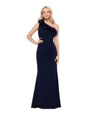 XSCAPE Womens Navy Sleeveless Full-Length Fit + Flare Dress Petites 6P