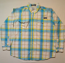 Columbia PFG Super Bahama Shirt Men's XL Blue Plaid Omni-Shade Vented Fishing
