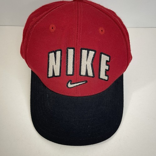 VTG Nike Arch Spell Out Wool Blend Hat Cap 90s Hip Hop Streetwear Red Adjustable - Picture 3 of 12